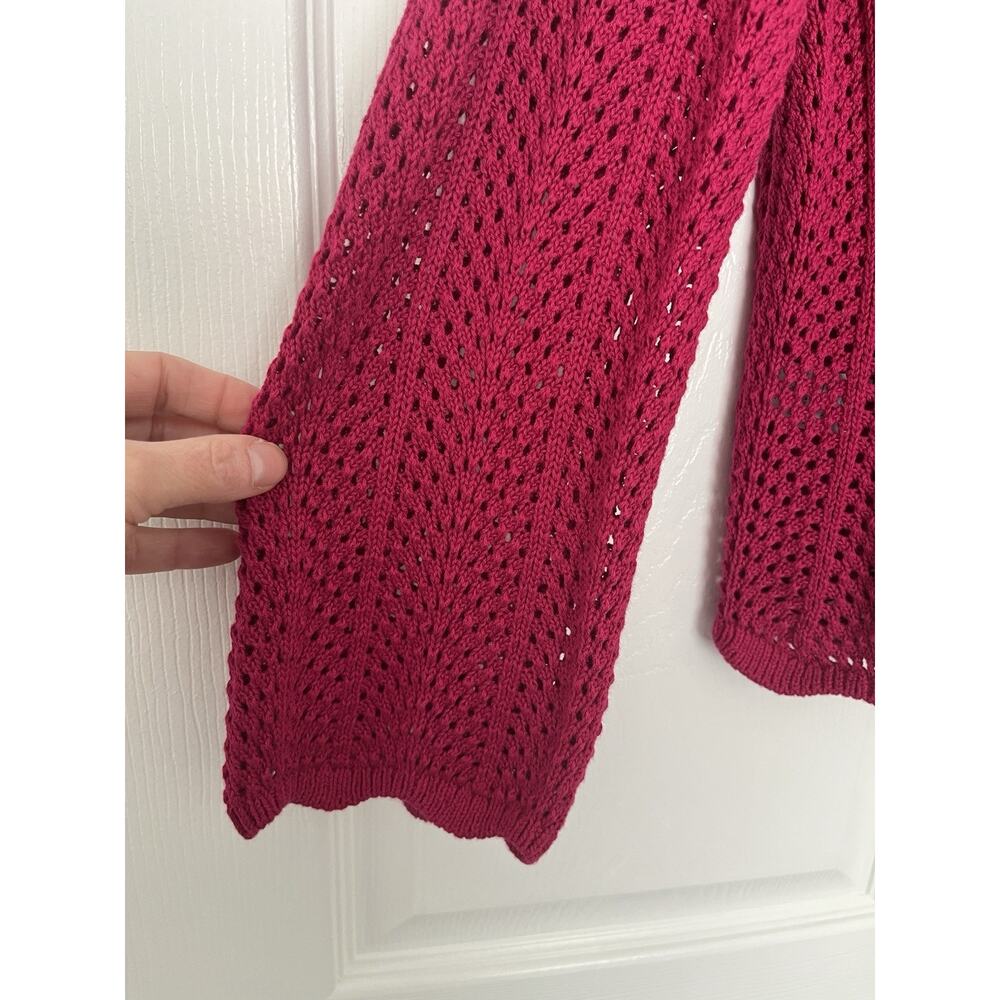 NWT LOFT Scalloped Pointelle Flare Sleeve Sweater In Bright Wine Size Medium - Picture 6 of 7